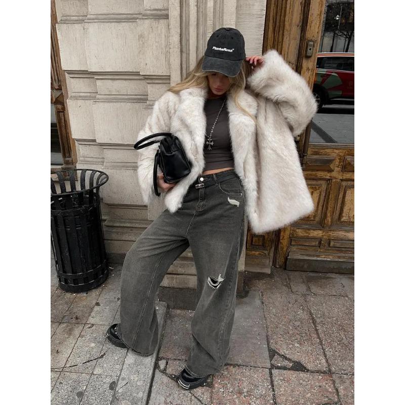 Faux fur coat lapel fashion warm women's clothing autumn and winter imitation fur jacket