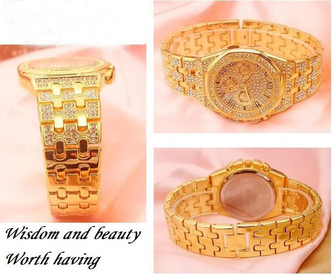 Reloj Hombre Ice Out Watches Luxury Business Yellow Gold Watches Men Full Rhinestone Quartz Wristwatches Male Clock