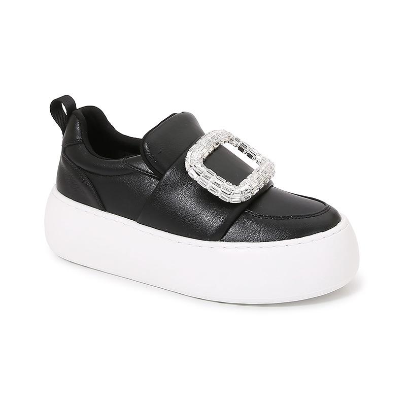 

Square buckle bread shoes new leather sports casual shoes platform heightening shoes 34 чёрный