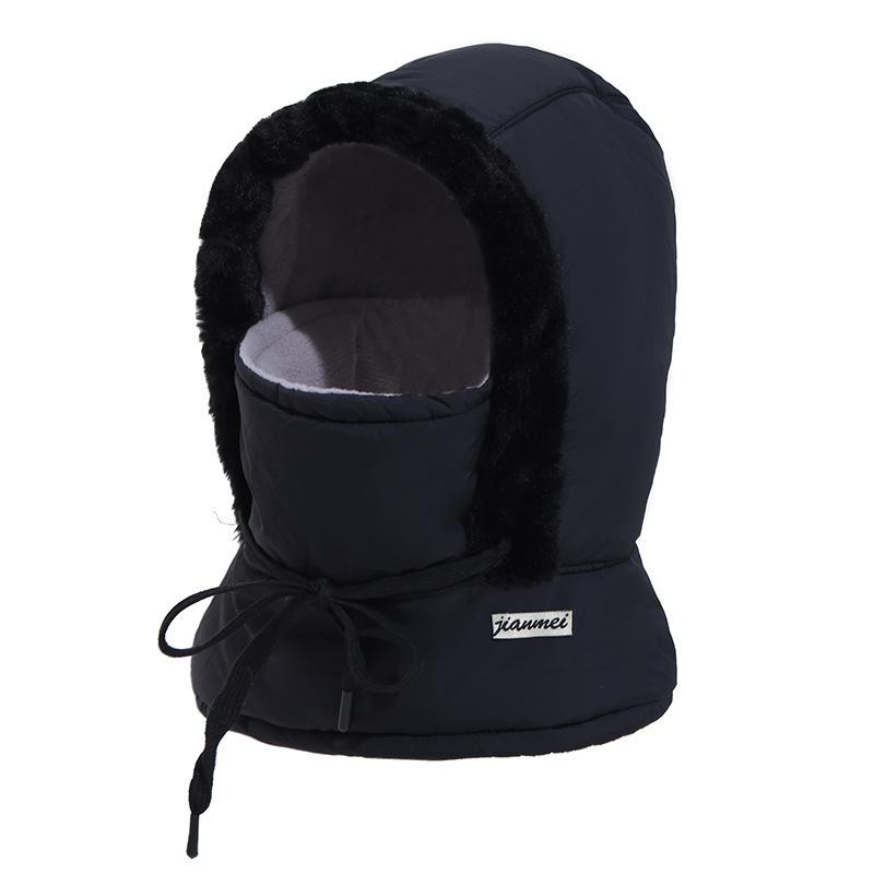 

Men s winter windproof and cold mask hat integrated fleece thickened riding electric vehicle windproof cap One size чёрный