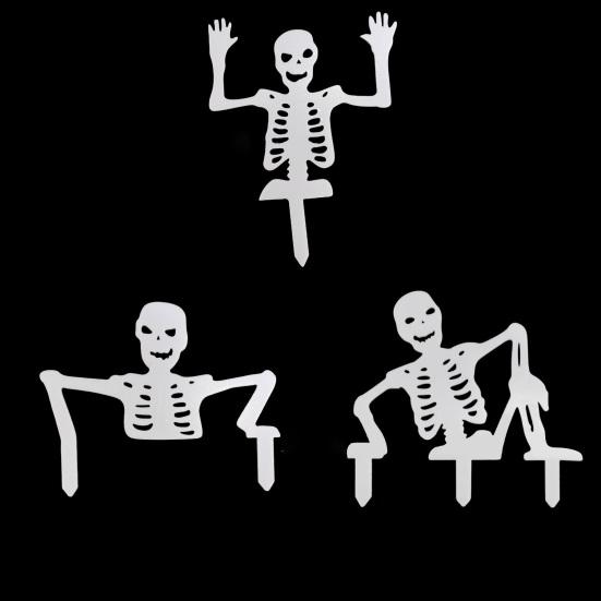 1 Set Skelett Gartenstecker Halloween Weiße Skelett Dekorationen Gruseliger Pflanzgefäßeinsatz Skelettstecker für Blumentopf Innen Gehweg Rasen