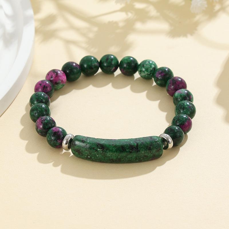 8mm Green Aventurine and Pink Crystal Handmade Bead Bracelet with Curved Tube Design