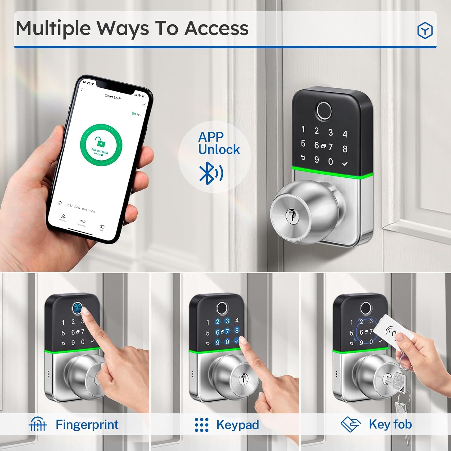 

Keypad Smart Door Lock with Knob: Kucacci Keyless Entry Fingerprint Lock for Front Door - Keypad Digital Lock with Handle - Electronic Code Door Knob