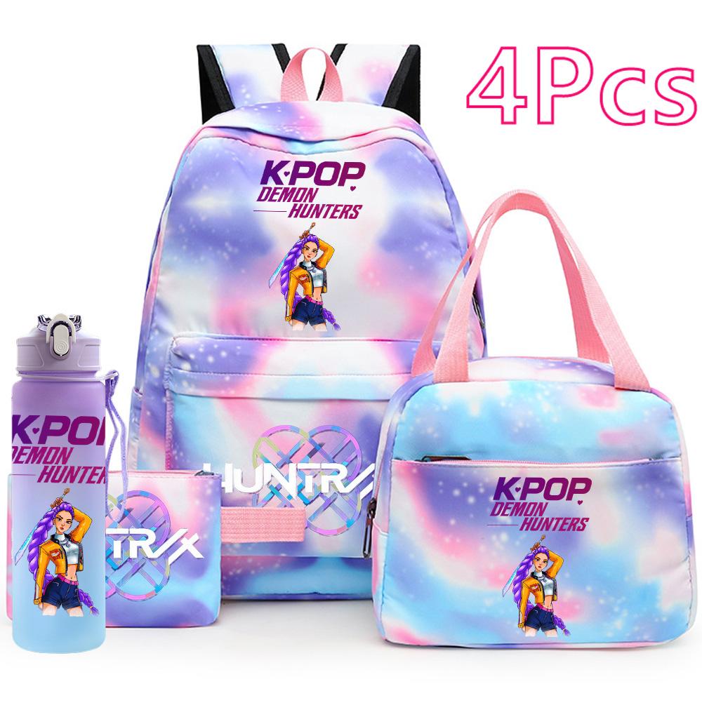 4Pcs/set Anime K-Pop Printed Backpack Handbag Pencil Case with 750Ml Water Bottler for Teenager Boy Girl Schoolbag Large Capacity Bookbag Mochila