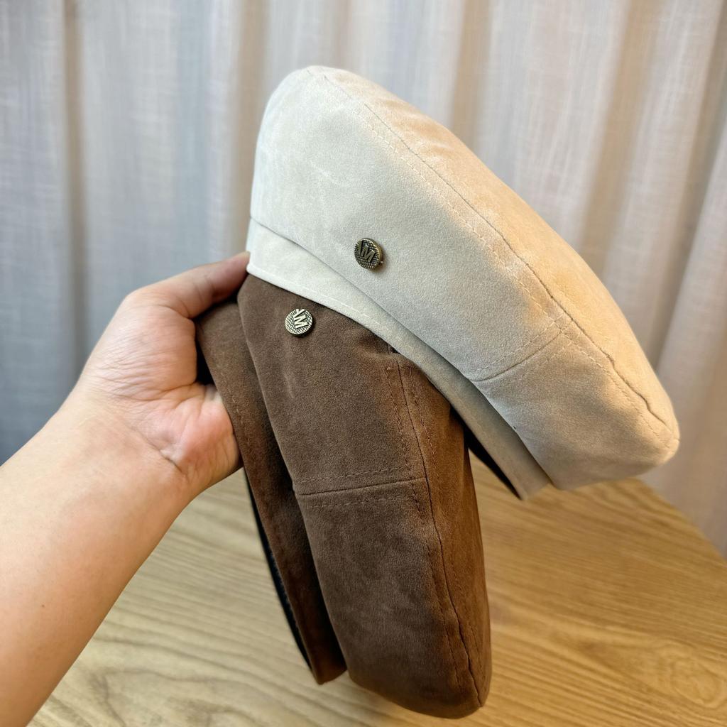 Beretă literară coreeană pentru fete, toamnă și iarnă, beretă retro la modă din piele întoarsă, maro, pălărie de pictor