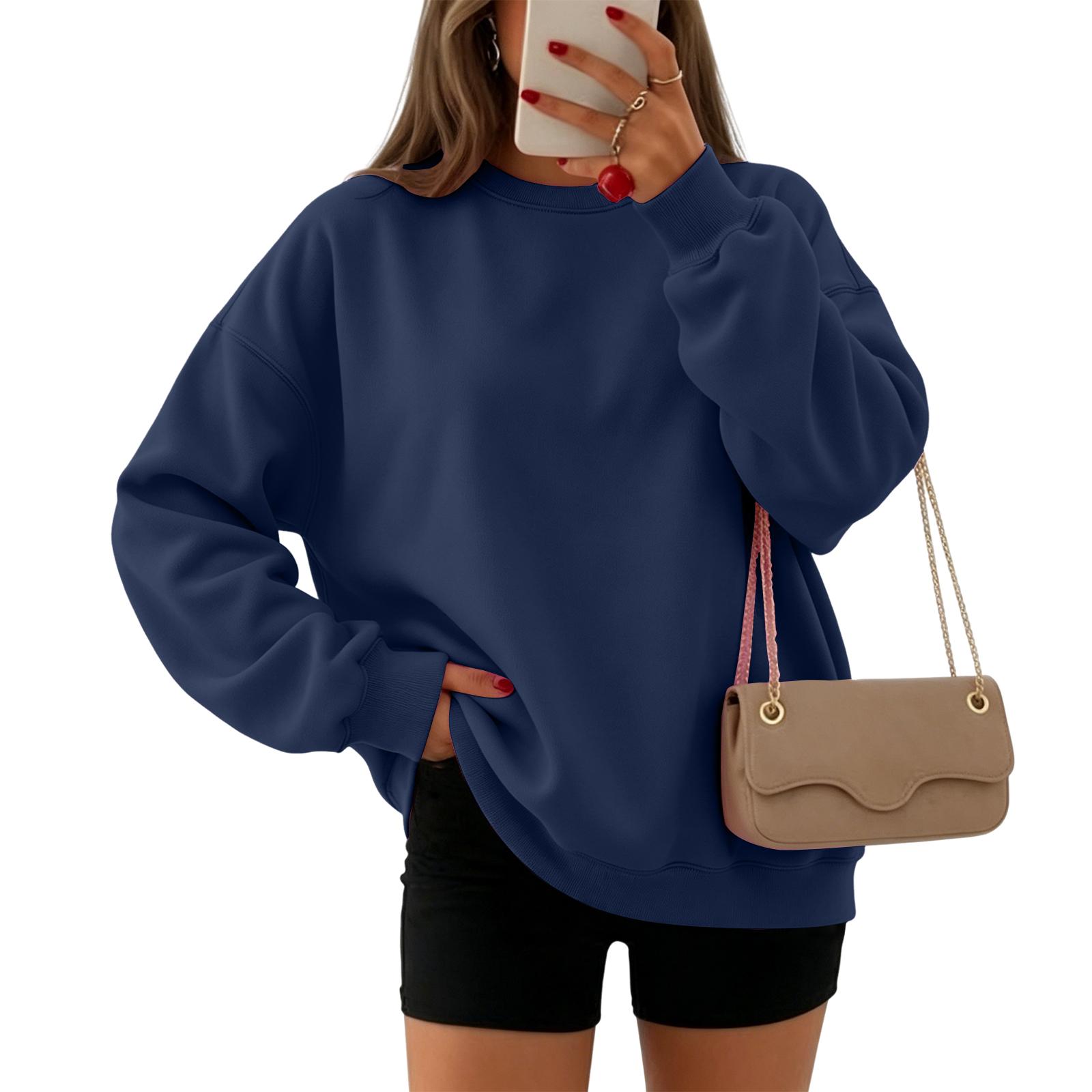 Women s Loose Fit Crewneck Pullover Sweatshirt for Casual Athletic Wear XXL тёмно-синий