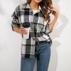 Fashion Women's  Casual Loose Grinding Wool Plush Plaid Long-sleeved Shirt Jacket
