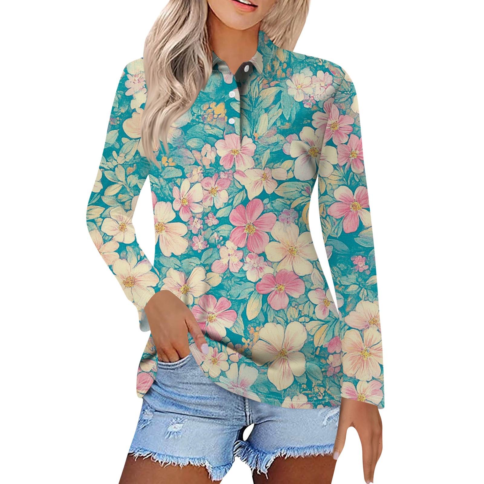 

Женская модная повседневная рубашка с отворотом и длинным рукавом с принтом, женские топы на пуговицах L циан
