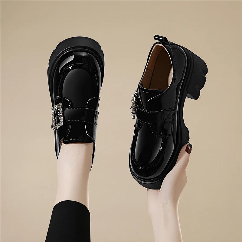 2025 Fashion Crystal Elegant Pumps Female Round Tou High Platform Thick Heels Woman Microfiber Leather Ladies Shoes