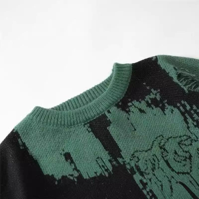 Unisex Streetwear Crewneck Sweater Loose Fit Knit Pullover Women Men Casual Urban Fashion