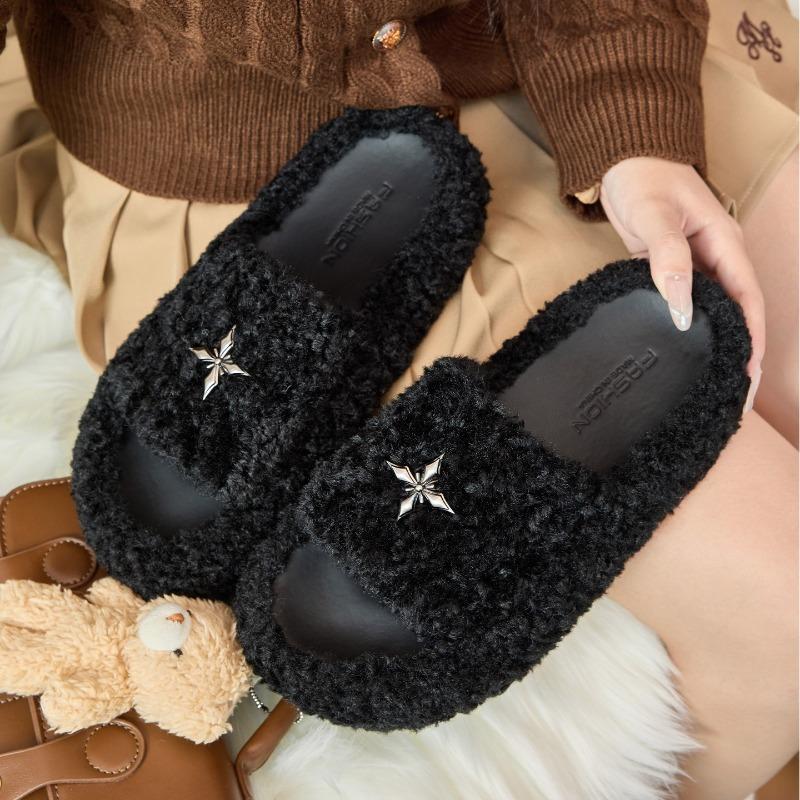 Thick-soled cotton slippers women's autumn and winter new indoor non-slip warm outer wear heightening fashion plush slippers
