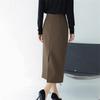 Women's Mid-Length Coffee-Colored A-Line High-Waisted Slit Skirt