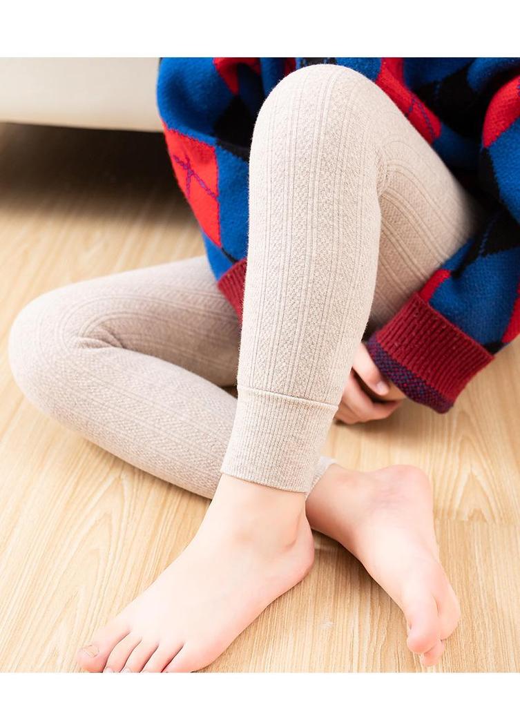 Girls' Cozy Thermal Cable Knit Fleece Leggings - Slim Fit, Thickened for Winter Warmth