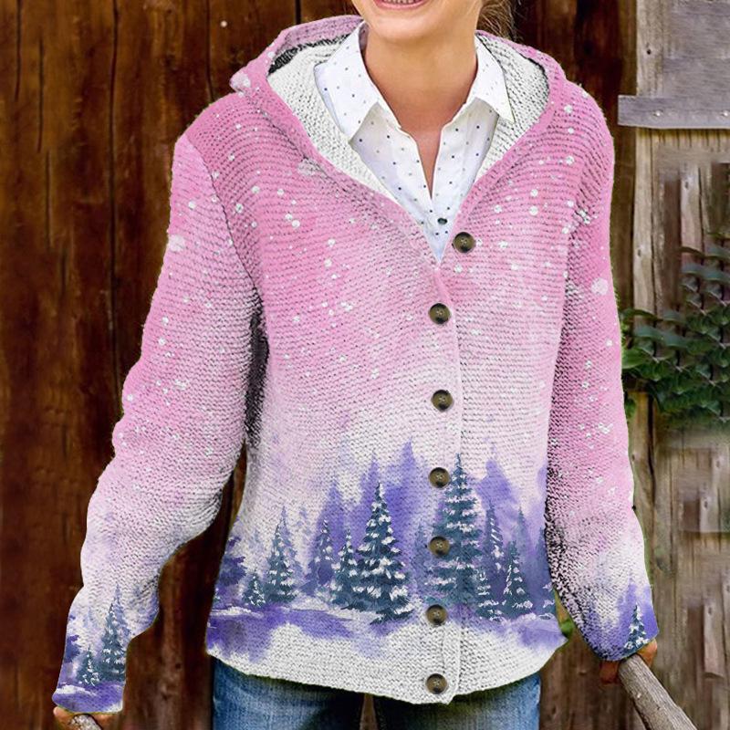 25-Year Cross-Border Hooded Cardigan-Style Fine Knit Sweater Coat
