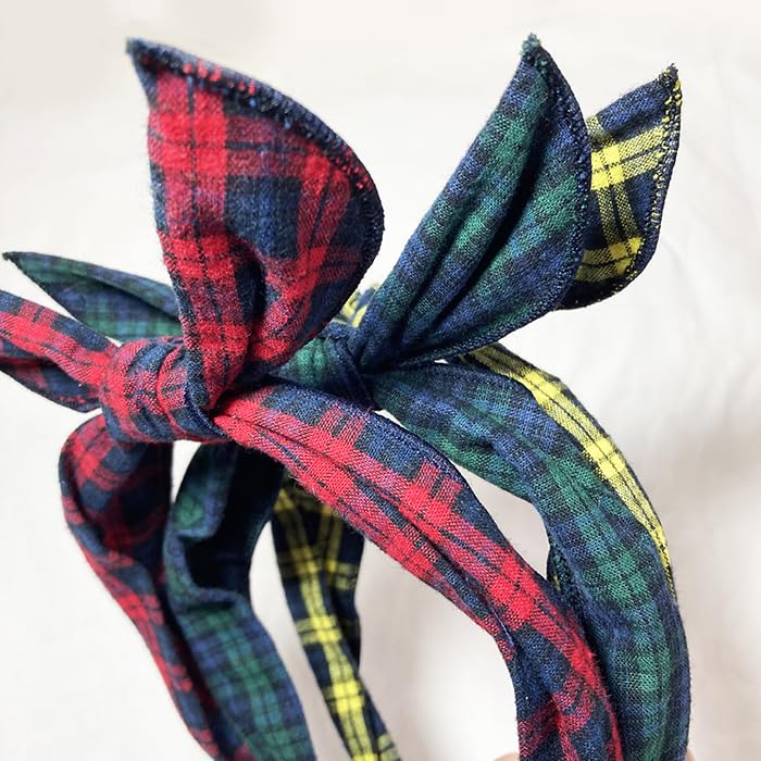 Korean Check Headband with Soft Wire and Standing Ribbon [Cherie Mimi] Children's