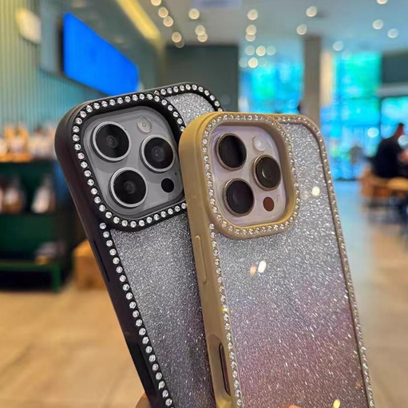 Double-sided Diamond Phone Cover For iPhone 13 14 Plus 15 16 Pro Max Gradient Color Dazzling Case For iPhone 12 11 Hard Cases