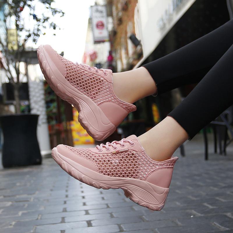 Women's Shoes, Sports Shoes 2025 Summer Women's Thin Mesh Breathable Casual Lightweight Soft Sole Thick Sole Shock-absorbing Running Shoes