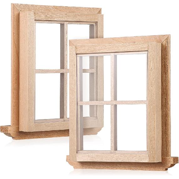 2pcs 1:12 Dollhouse Windows,Miniature Wooden Windows Furniture Acessories Mini Wooden Window Scene Accessory for Craft Dollhouse Home Furniture