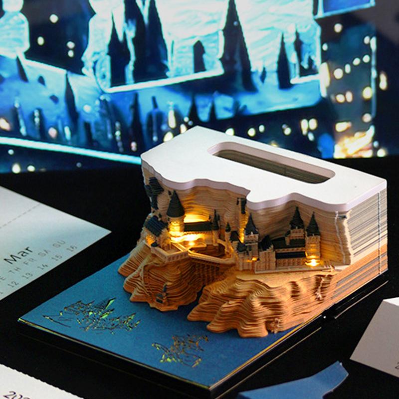 Large Time Piece Calendar 2026 Desk Calendar With Led Light 3D Tear-Away Calendar Paper Carving Art Memo Pad Gift Christmas