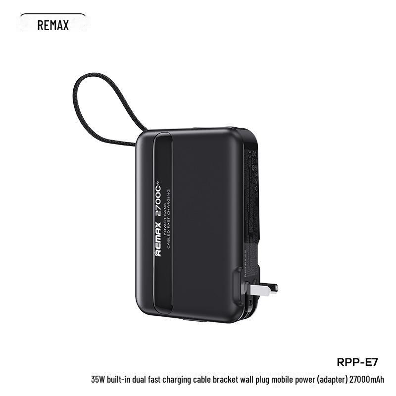 

Внешний аккумулятор Remax 27000 мАч с быстрой зарядкой Type-C мощностью 35 Вт и встроенной вилкой RPP-E7 чёрный