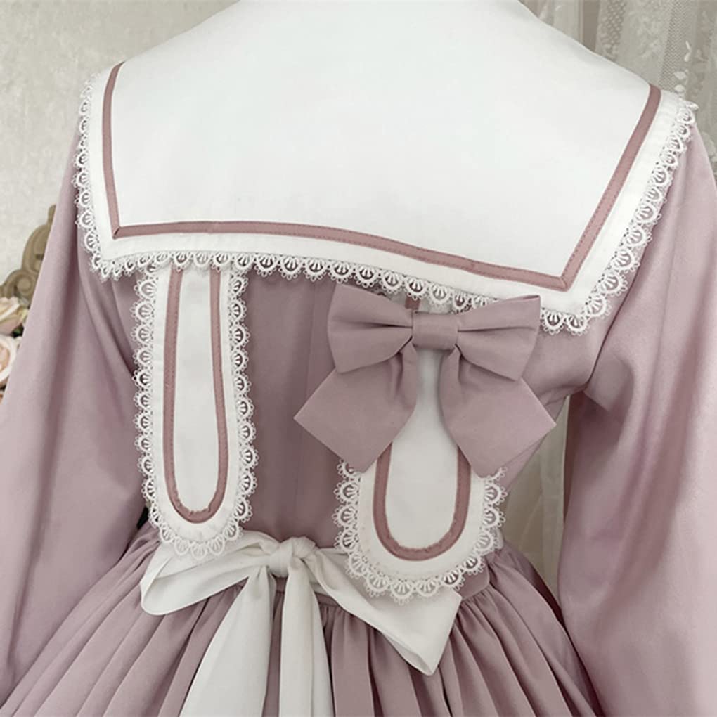 Toku and Yuu Lolita Long Bunny Gothic Light Sweet Event Dress, Girls' Sleeves, Ears, Lolita, Bowknot, Ribbon, Cute, Blue, Cosplay, Crossdressing,