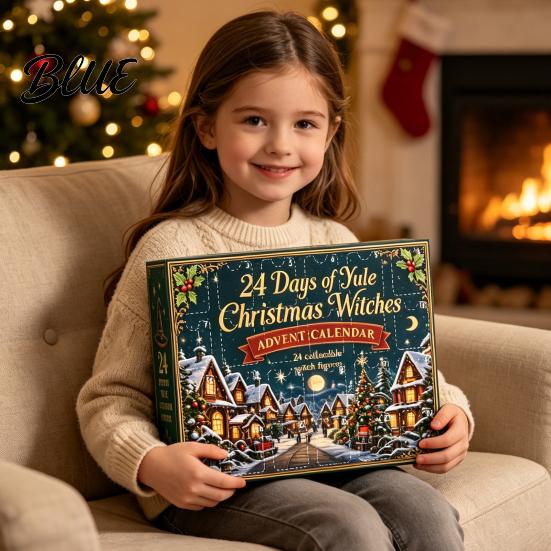Artistic Craft for Handbook Matching Christmas Witches Advent Calendar 2026, 24 Days Yule Countdown Box, 2D Acrylic Decorations Desk Witch Figurine