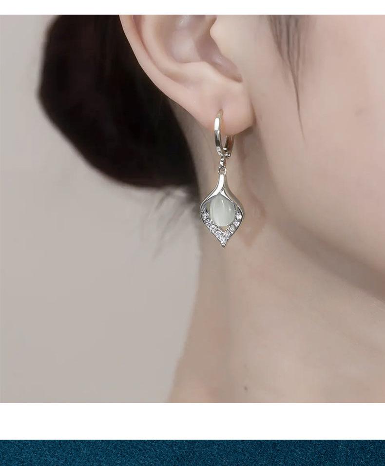 925 Sterling Silver Angel Teardrop Earrings for Women, High-End Niche Light Luxury with Cat's Eye Stone.