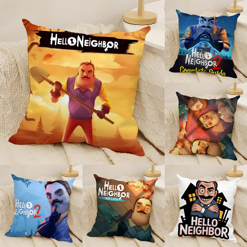 Lustiges Horrorspiel H-Hello Neighbor 2 Kissenbezug Leinen Kissenbezug Sofa Heimdeko Kissenhülle Kissenbezug