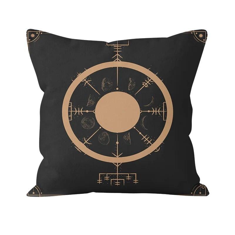 Bohemian Black Sun and Moon Print Pattern Cushion Cover Home Living Room Sofa Pillow