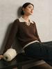 Retro Cable Knit Wool Two-Piece Color Block Lapel Sweater - Women's College Style Slimming Top