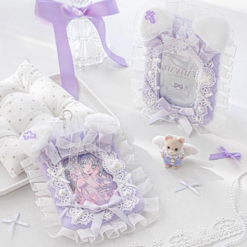 Plush Lace Card Holder with Kawaii Rabbits Ears 3 Inch Kpop Photocard Holder Handmade Creative Photo Frames Stylish Gifts 2025