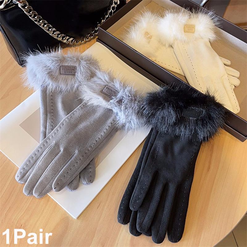 1 Pair Thread Design Winter Outfits Gloves Versatile Eco-Friendly Faux Mink Wristband Warmth Multi-Color