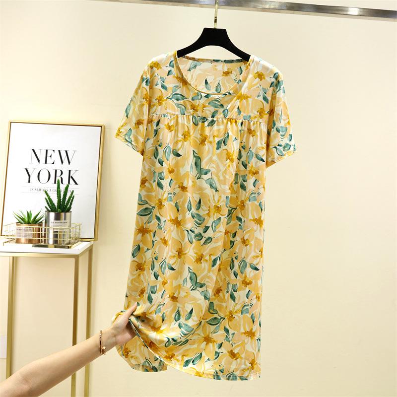 2025 Women's Summer Floral Cotton & Silk Dress - Slimming French Style with Pleated Rayon & Short Sleeves