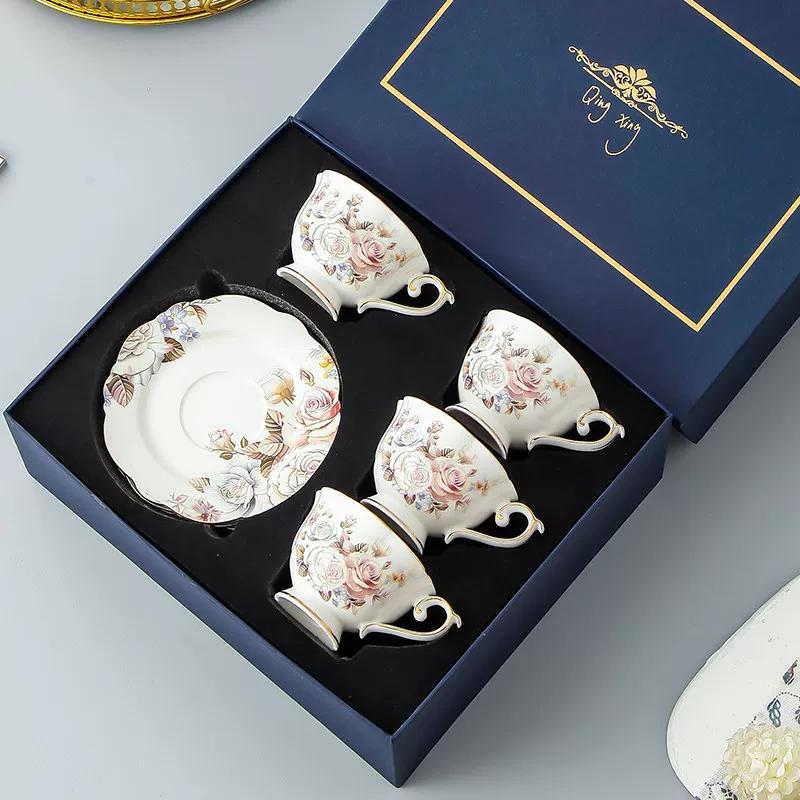 Vintage Floral Bone China Coffee Tea Set, Retro Rose Ceramic Teapot Cup Saucer, Elegant British Style Tableware for Afternoon Tea