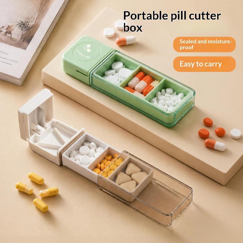 Portable Pill Organizer Integrated Pill Cutter Airtight Moisture-proof Small Pill Case for Students Dorm Daily Medication Storage