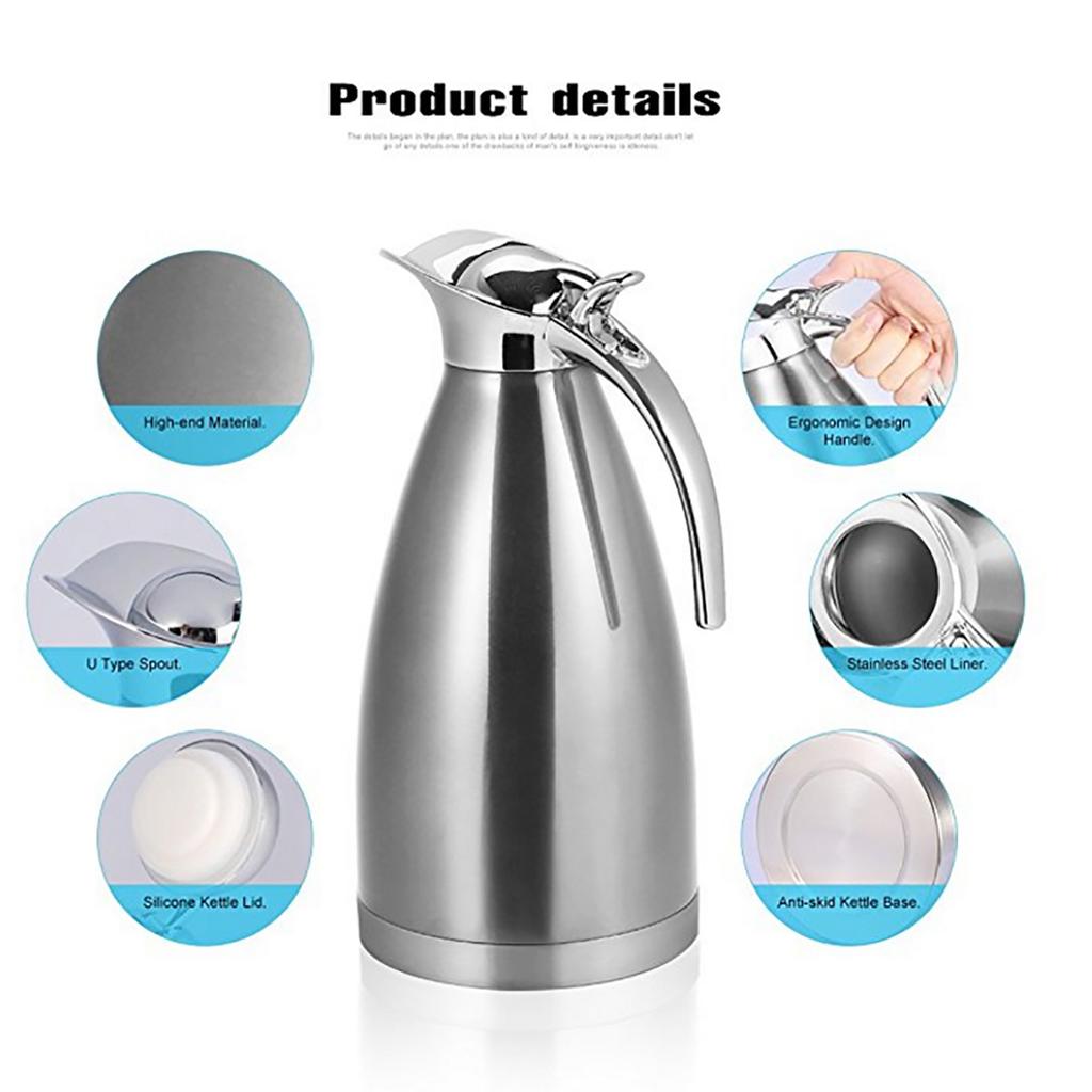 Stainless Steel Coffee Tea Pot Double Wall Vacuum Insulated Thermo Jug Hot Water Bottle