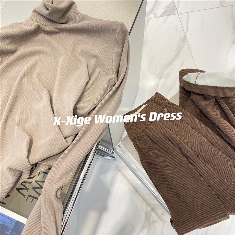 Damen Verdickter Einfarbiger Gerippter Flanell Rollkragen