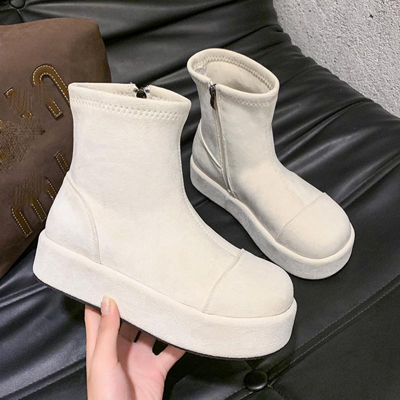 Fashion Women Ankle Boots Flats Platform Suede Designer Shoes Fashion Casual Snow Boots 2025 New Winter Cozy Sport Mujer Chelsea Botas