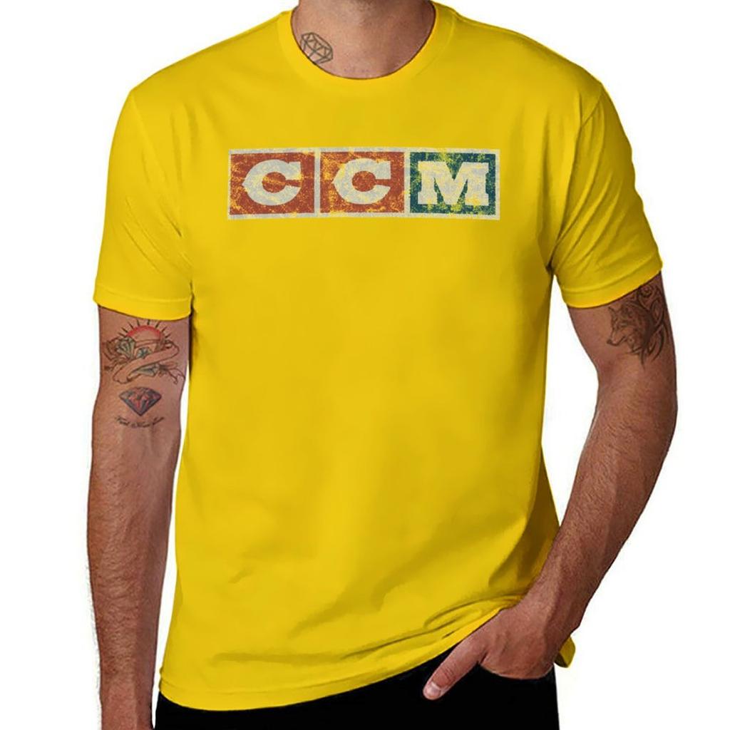 CCM logo Vintage verweerd T-shirt aangepaste katoenen grafische T-shirts Valentijns boetiek kleding heren vintage T-shirts