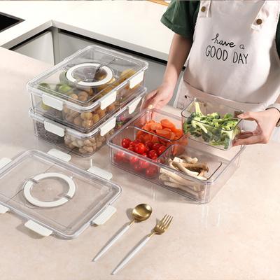 Kühlschrank-Aufbewahrungsbox mit Deckel, lebensmittelecht, transparent, mit sichtbarem Griff, tragbare Snackbox, geteiltes Serviertablett