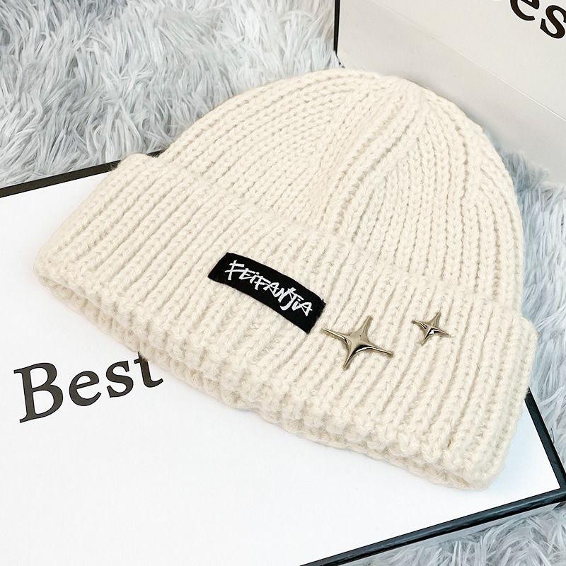 Autumn and winter letter hat women's fashion wool hat warm versatile sweet cool air cold hat show face small knitted hat tide