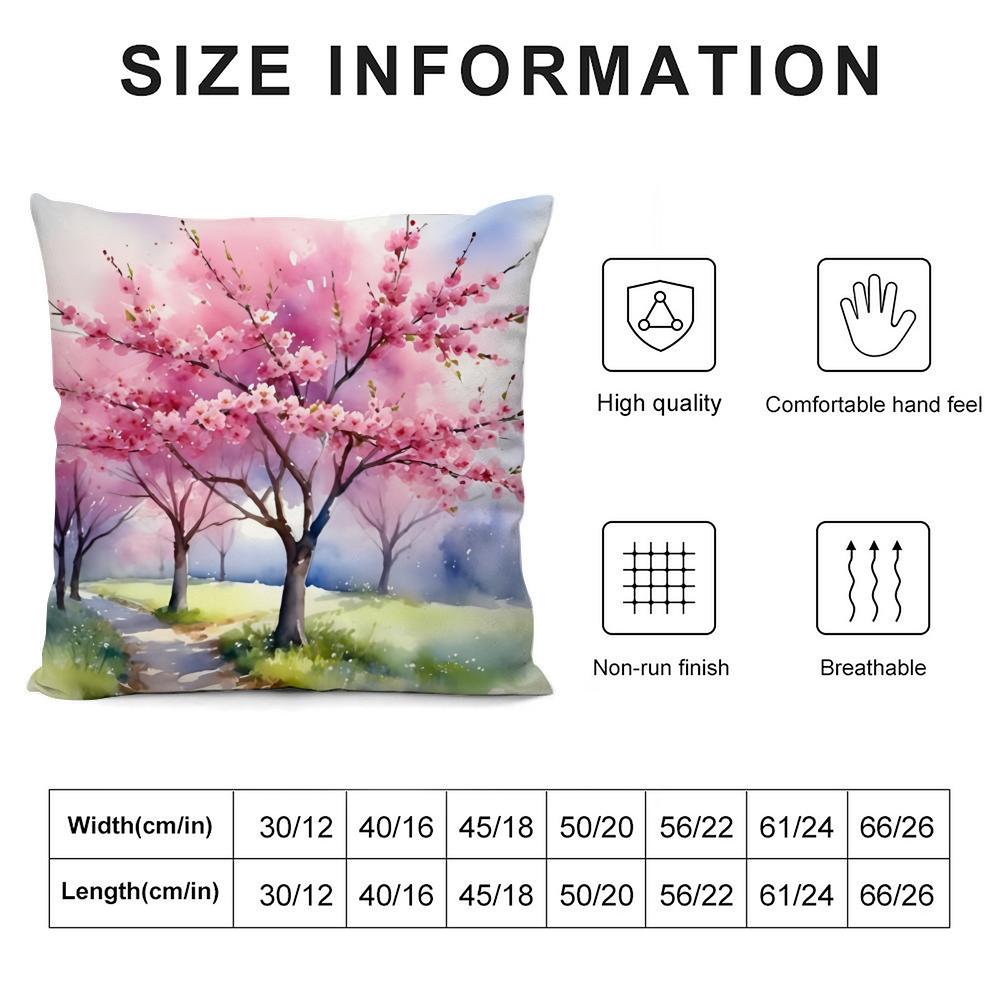 Cherry Tree In Spring Cushion Cover Soft Plush Fabric Double-Sided Printed Sofa Cushion Cover For All Seasons Home Decor Gift