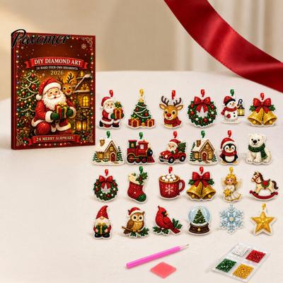 Holiday Home Crafting Kits Christmas Ornament Advent Calendar, Faux Diamond Art DIY Kit, Creative Gift for Teachers Sparkling Hanging Ornaments