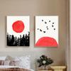 Abstract Red Sun Canvas Art Wall Painting Aesthetic Posters and Prints Nordic Tree Landscape Wall Pictures for Living Room Decor
