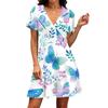Women’s Short Sleeve V Neck Floral Print Wrap Dress with Asymmetrical Hem Lightweight Casual Summer Wear