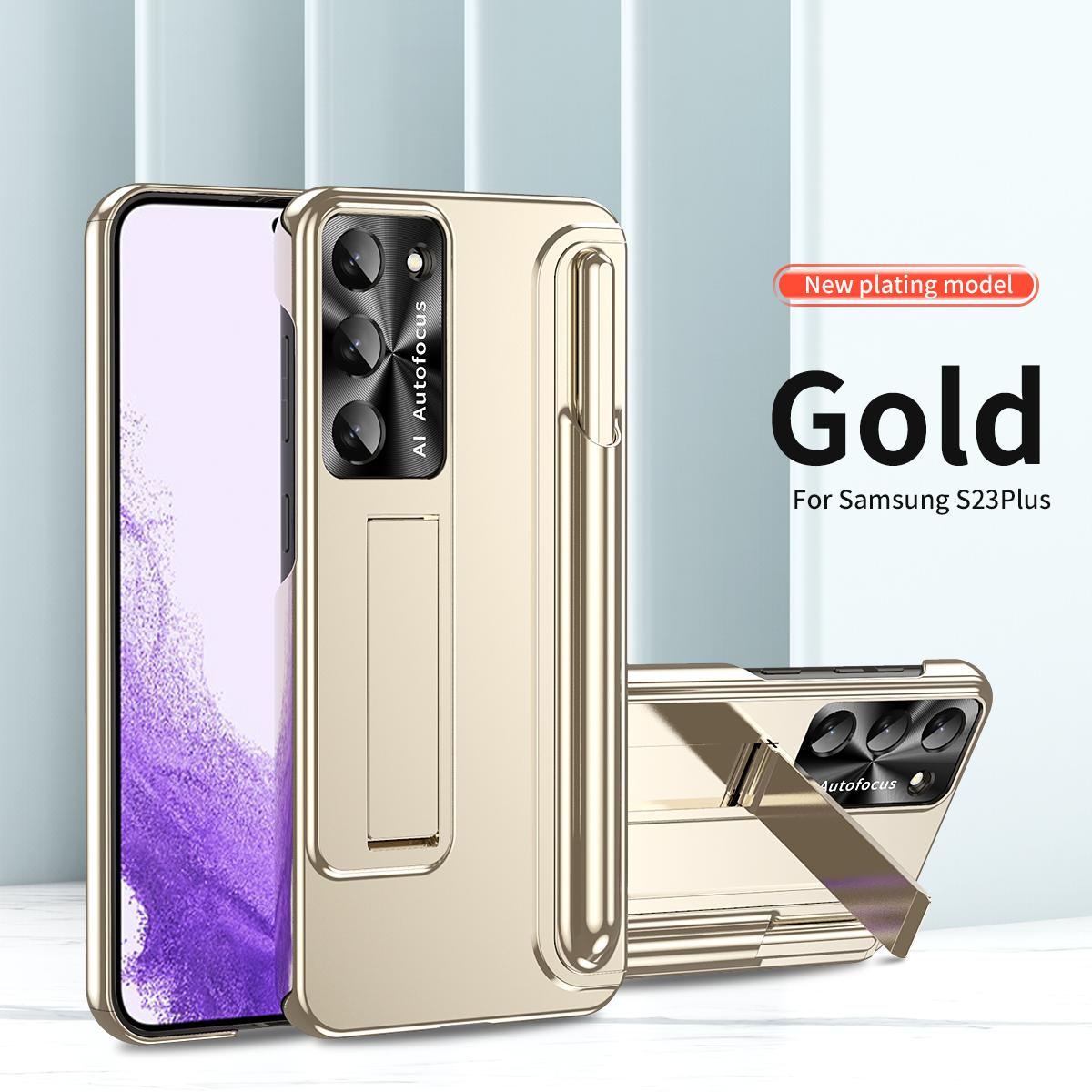 

Чехол для Samsung Galaxy S23 Ultra Plus, роскошный гальванический держатель для ручек, кронштейн для слота, металлический противоударный защитный чехол для Galaxy S22 Ultra galaxy s22 ultra золотой