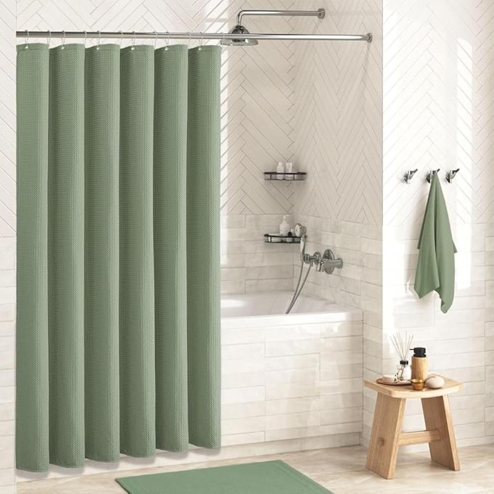 Mildew-proof Plain Waffle Shower Curtain Solid Color Bathroom Partition Curtain  Hotel