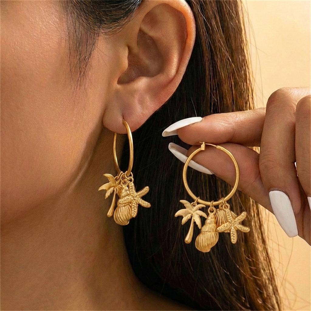 Bohemia Metal Shell Starfish Pearl Drop Earrings For Women Gold Color Sea Shell Dangle Earring Beach Party Jewelry Accessories