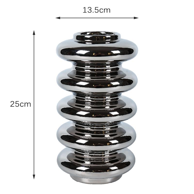 Gold-plated Silver Ceramic Vase Light Luxury Style Circle Vase Ornaments Hydroponic Flower Arrangement Accessories Ceramic Vase