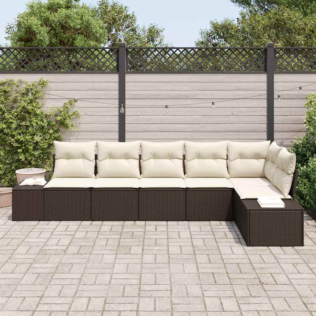 Garden Sofa Set with Cushions 6 pcs Brown and Cream Poly Rattan